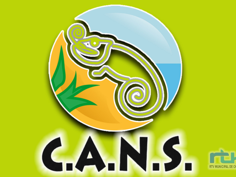 Logotipo de C.A.A.N.S.S. con un camaleón en un círculo azul y amarillo, sobre un fondo verde claro. La leyenda de la organización se encuentra debajo del logotipo.