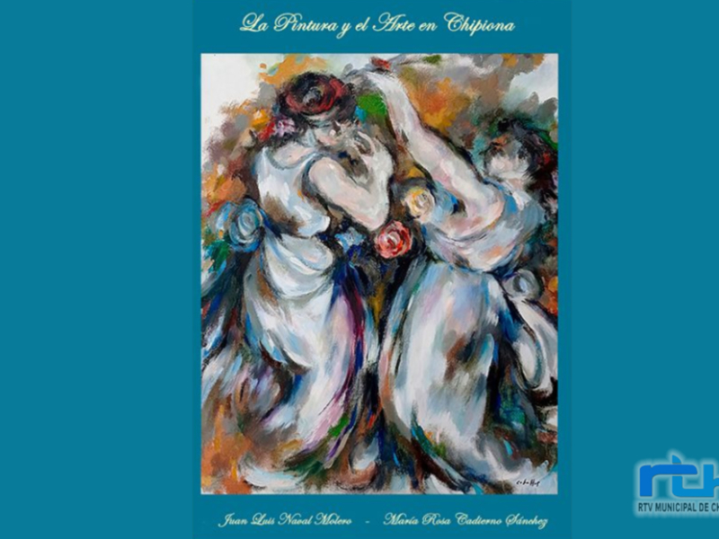 Pintura abstracta de dos figuras danzantes, con colores vibrantes y fluidos, destacando la expresión artística en Chipiona.