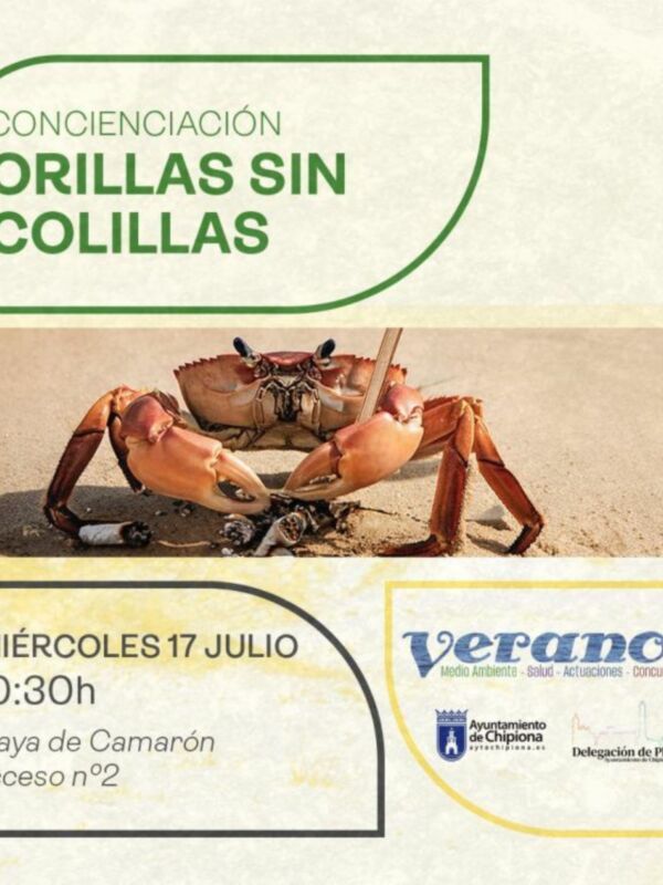 Concienciación sobre la importancia de las orillas limpias y saludables. Evento en la playa de Camarón el 17 de julio a las 10:30h. Organizado por el Ayuntamiento de Chipiona y la Delegación de Playas.
