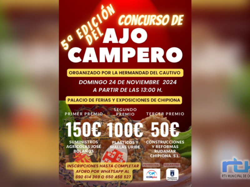 5ª Edición del Concurso de Ajo Campero en Chipiona, el 24 de noviembre de 2024, con premios de 150€, 100€ y 50€.