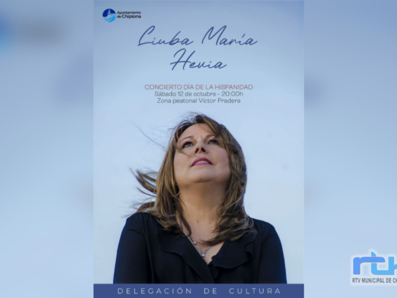 Afiche del concierto 'Día de la Hispanidad' con Liuba María Hevia, el 12 de octubre a las 20:00h en la zona peatonal de Víctor Pradera, Chipiona.