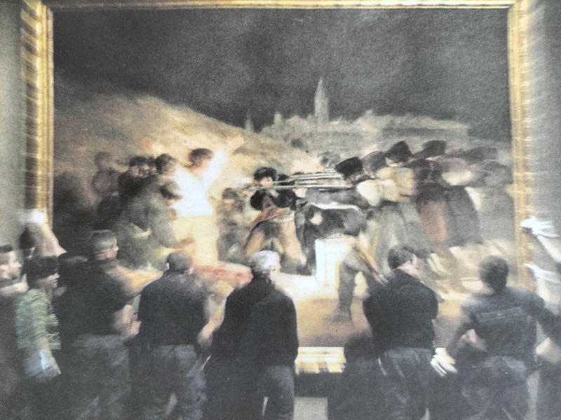 Pintura de un grupo de músicos tocando en un interior iluminado por una fuente de luz.