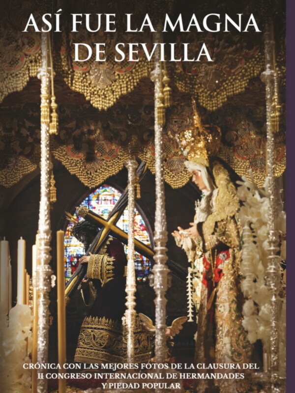 Procesión religiosa con imágenes de Jesús y María en Sevilla.