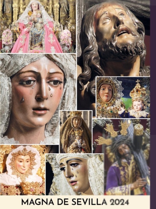 Retratos de la Virgen de la Amargura y el Cristo de la Misericordia en Sevilla, España, durante la Semana Santa 2024.