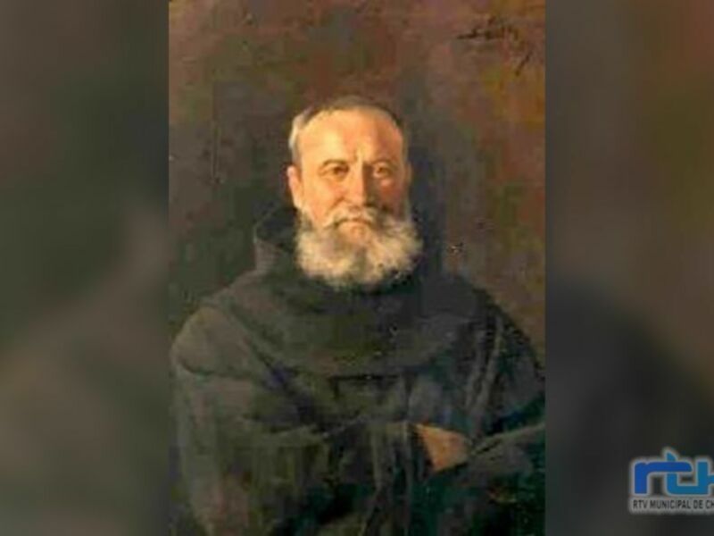Retrato de monje con barba y hábito oscuro, pintura al óleo.