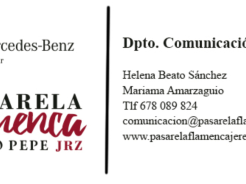 Cartel de la Pasarela Flamenca Tío Pepe JRZ con información de contacto y patrocinador Mercedes-Benz Cadimar.