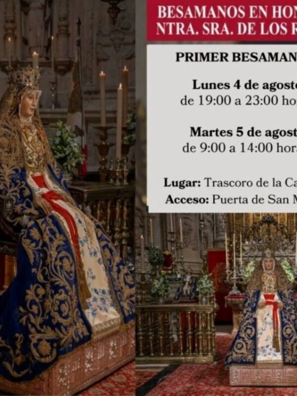 Bendición de la Virgen de los Reyes en la Catedral de San Miguel, con horarios y acceso detallados.