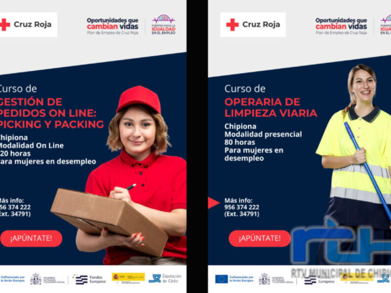 Cruz Roja ofrece cursos de gestión de pedidos y limpieza viaria para mujeres en desempleo. Información detallada disponible al 987-233-100 o ext. 34791. ¡Apúntate!