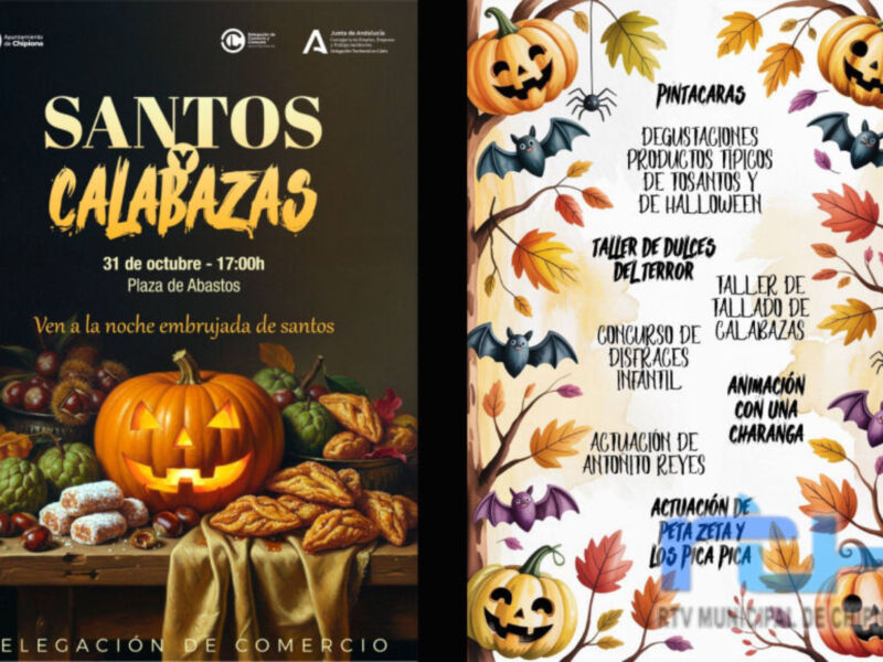 Santos y Calabazas, 31 de octubre, 17:00h, Plaza de Abastos. Actividades incluyen pintacaras, degustaciones típicas, talleres de calabazas y terroríficos.