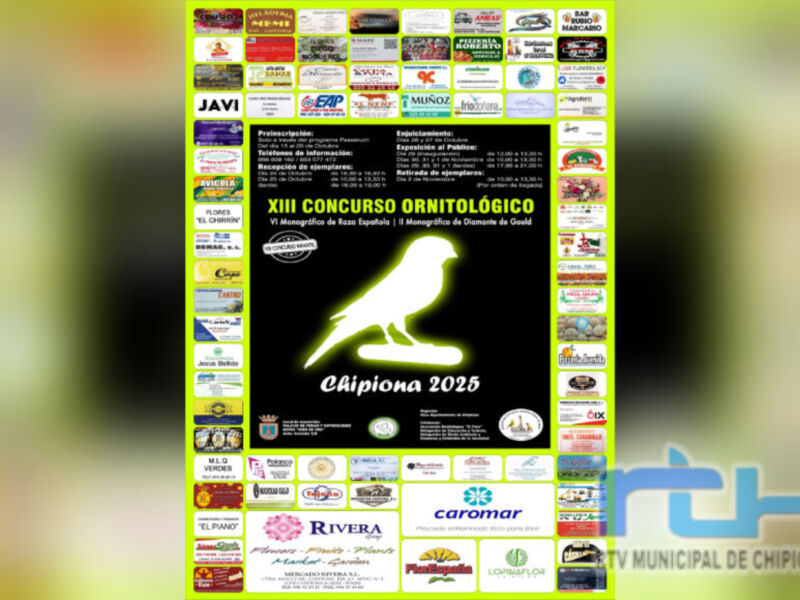 Concurso ornitológico en Chipiona 2025. Organizado por el Ayuntamiento de Chipiona y la Asociación de Amigos del Aves.